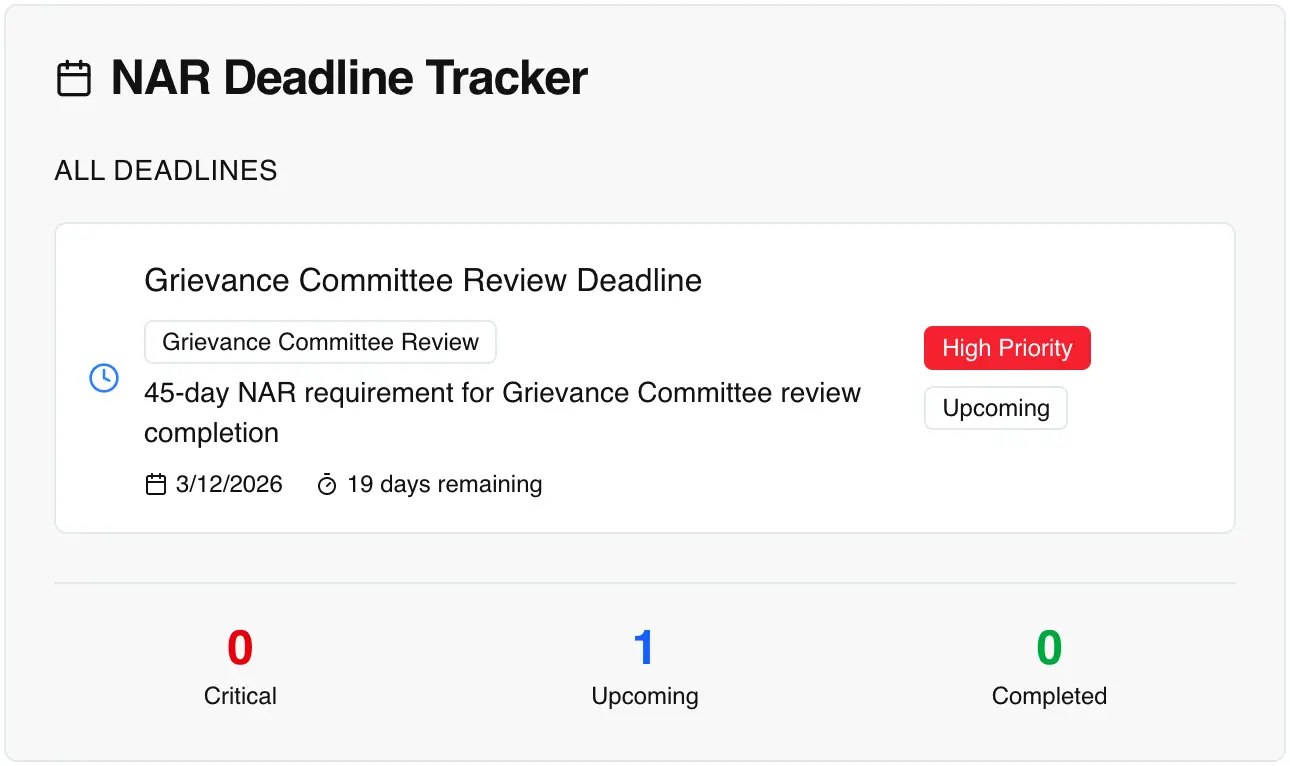 NAR deadline tracker